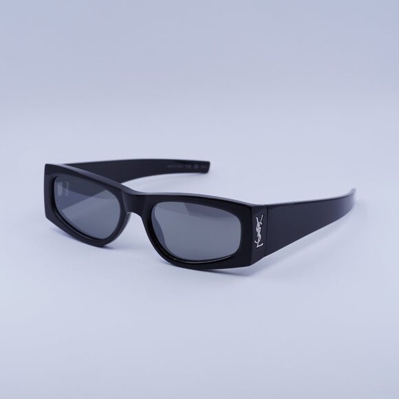 Saint Laurent SLM140 002 Sunglasses Shiny Black Rectangle Frame, Grey Lenses main image 5